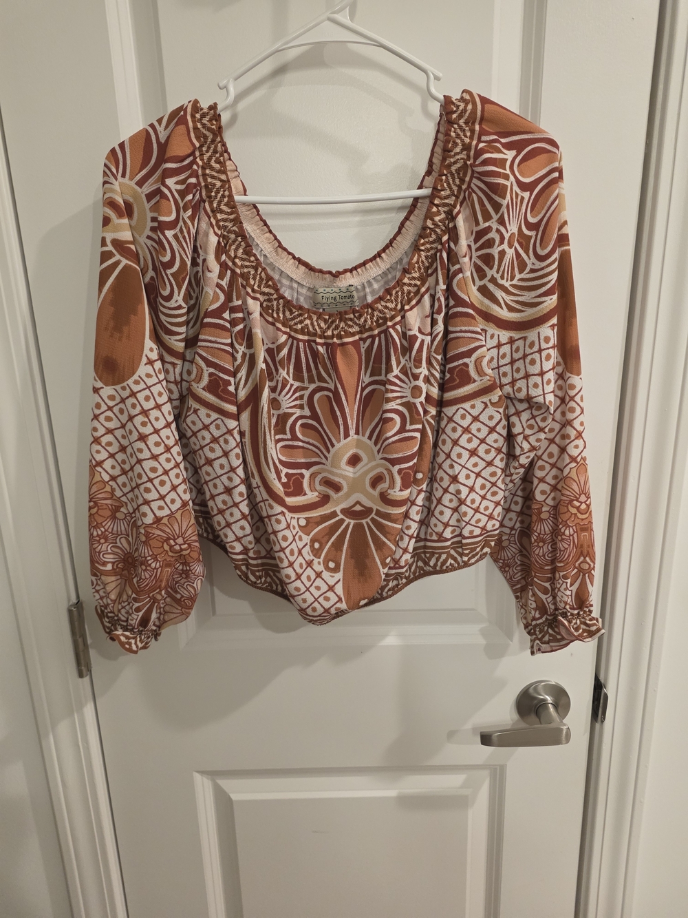 Flying Tomato Rust and Cream Boho Crop Top